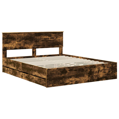 Bed Frame with Drawer Smoked Oak 160 x 200 cm Engineer Wood