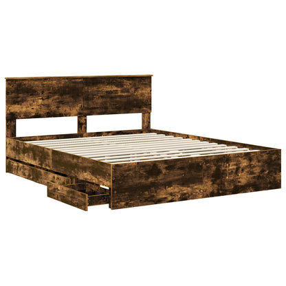 Bed Frame with Drawer Smoked Oak 160 x 200 cm Engineer Wood