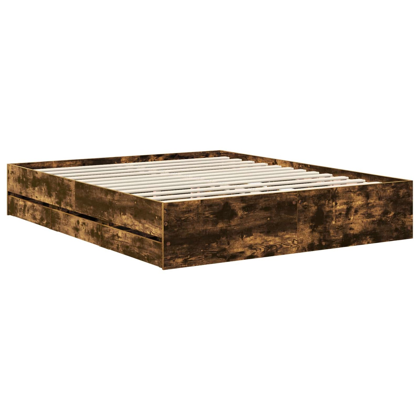 Bed Frame with Drawer Smoked Oak 160 x 200 cm Engineer Wood