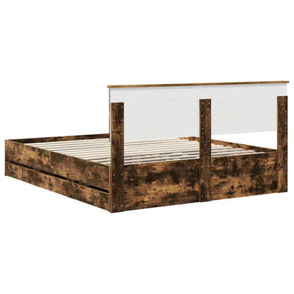 Bed Frame with Drawer Smoked Oak 160 x 200 cm Engineer Wood