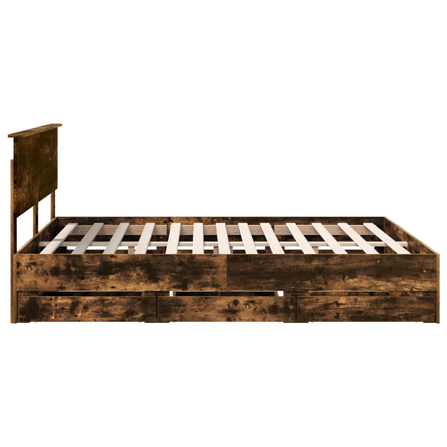 Bed Frame with Drawer Smoked Oak 160 x 200 cm Engineer Wood