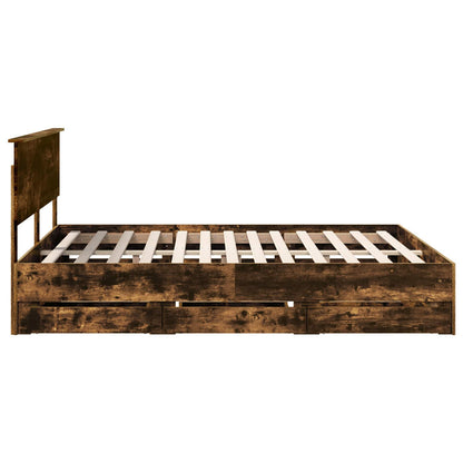 Bed Frame with Drawer Smoked Oak 160 x 200 cm Engineer Wood