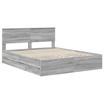 Bed Frame with Drawer Grey Sonoma 160 x 200 cm Engineer Wood