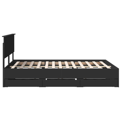 Bed Frame with Drawer Black 140 x 200 cm Engineer Wood