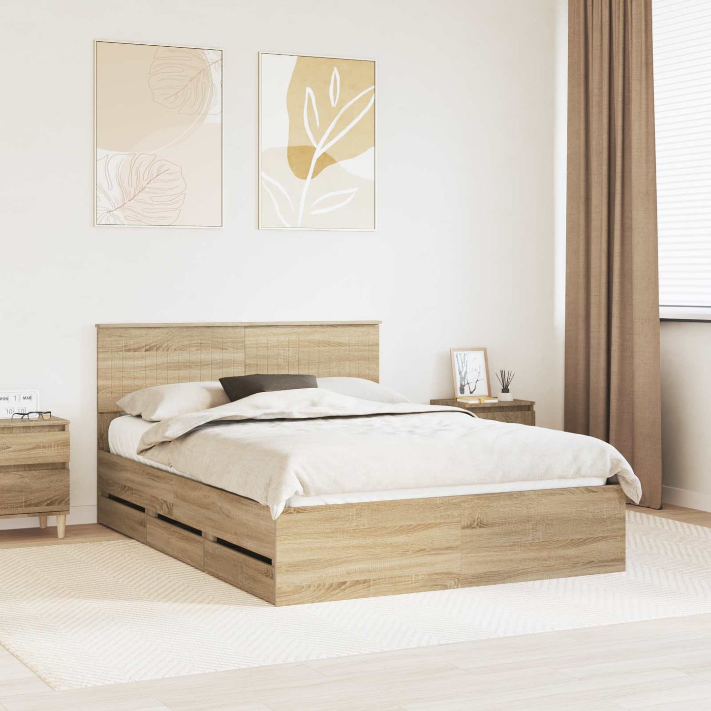 Bed Frame with Drawer Sonoma Oak 140 x 200 cm Engineer Wood