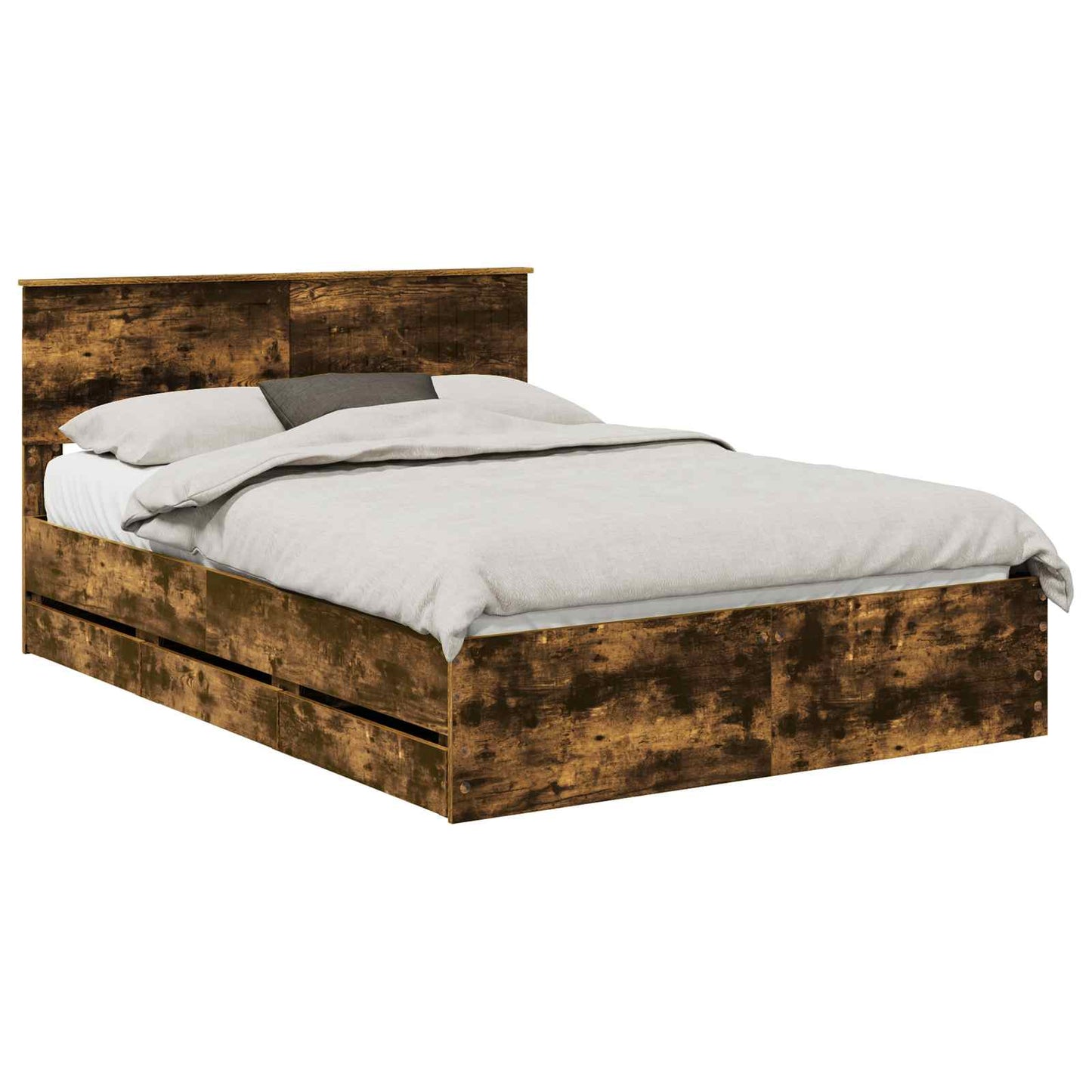Bed Frame with Drawer Smoked Oak 140 x 200 cm Engineer Wood