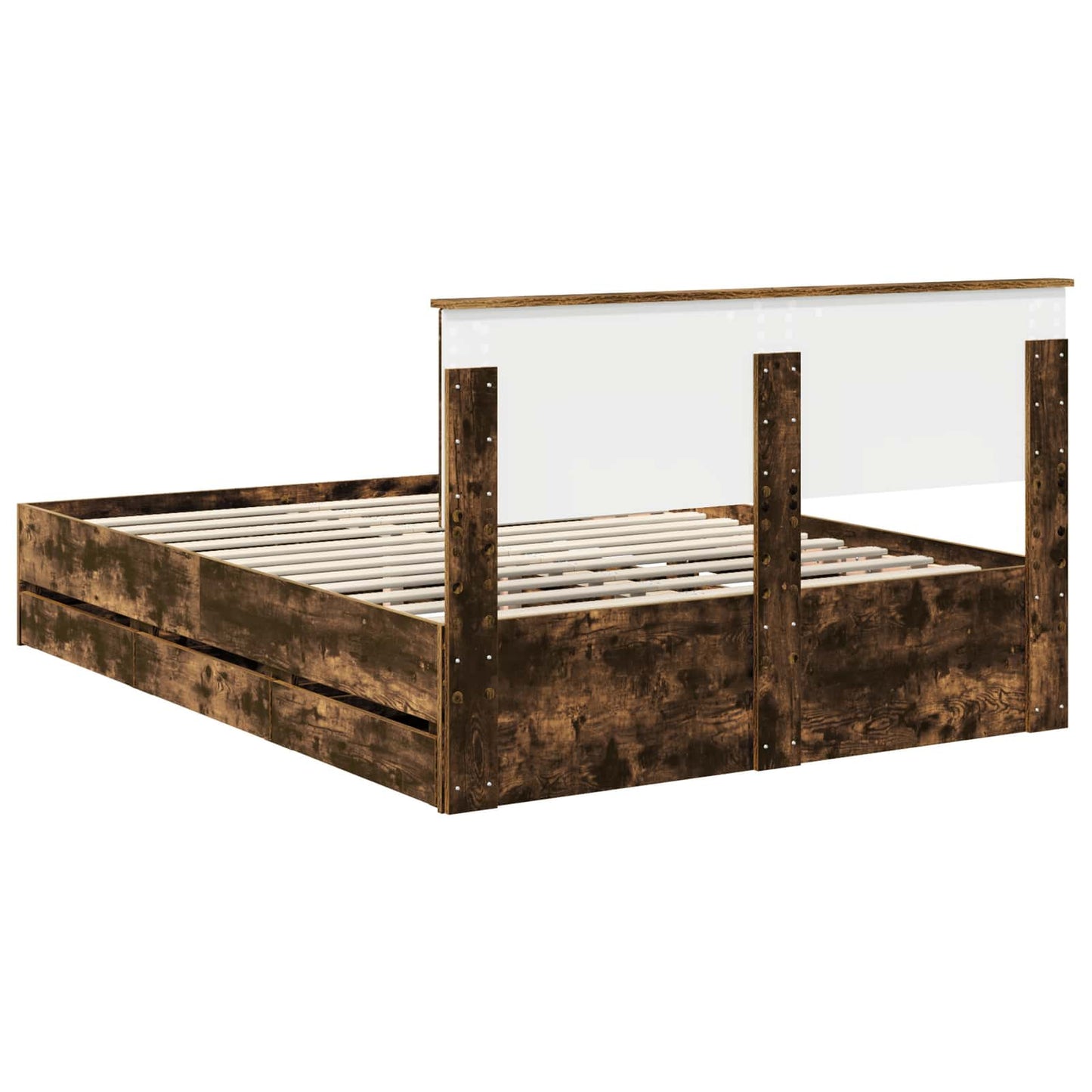 Bed Frame with Drawer Smoked Oak 140 x 200 cm Engineer Wood