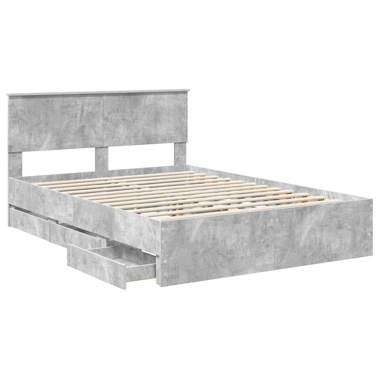 Bed Frame with Drawer Concrete Grey 140 x 190 cm Engineer Wood