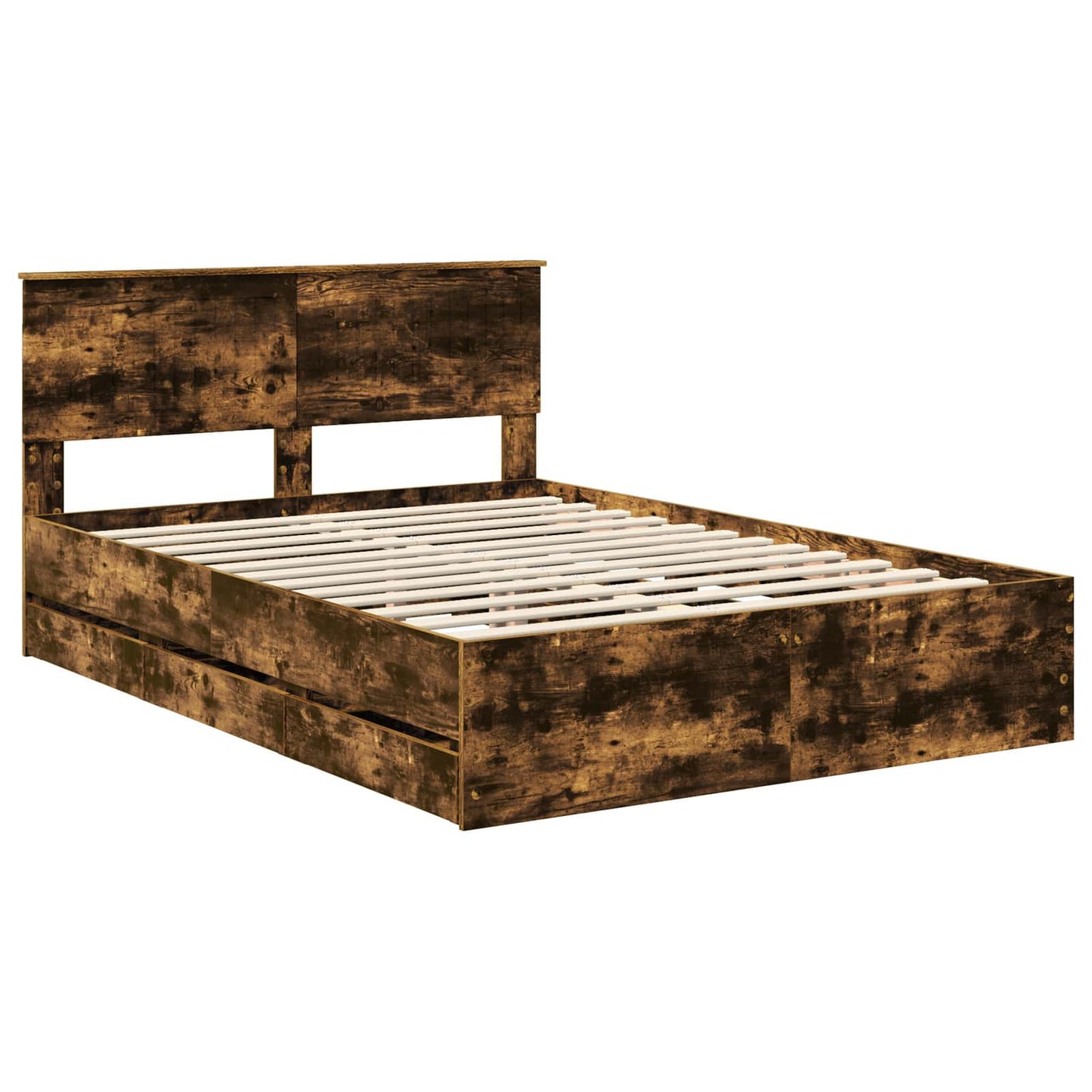 Bed Frame with Drawer Smoked Oak 140 x 190 cm Engineer Wood
