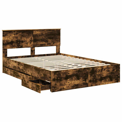 Bed Frame with Drawer Smoked Oak 140 x 190 cm Engineer Wood