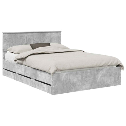 Bed Frame with Drawer Concrete Grey 135 x 190 cm Engineer Wood