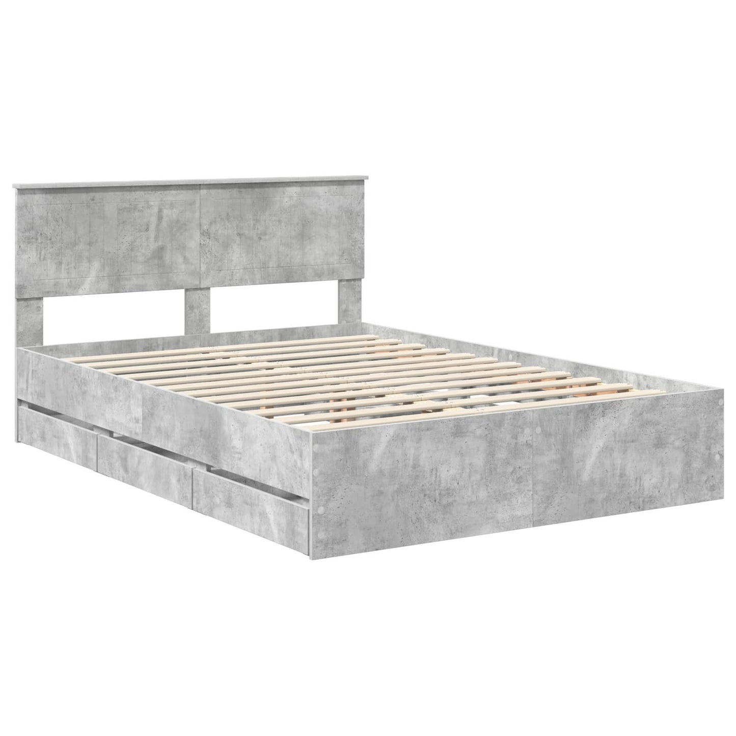Bed Frame with Drawer Concrete Grey 135 x 190 cm Engineer Wood