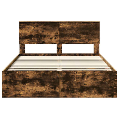 Bed Frame with Drawer Smoked Oak 135 x 190 cm Engineer Wood