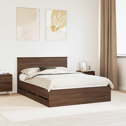 Bed Frame with Drawer Brown Oak 135 x 190 cm Engineer Wood