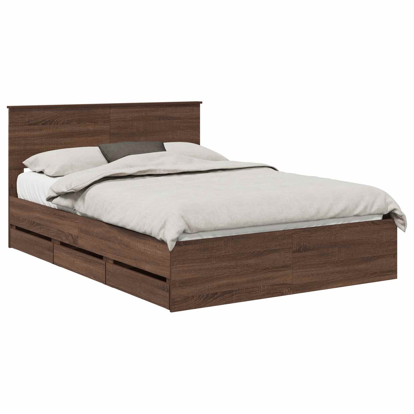 Bed Frame with Drawer Brown Oak 135 x 190 cm Engineer Wood