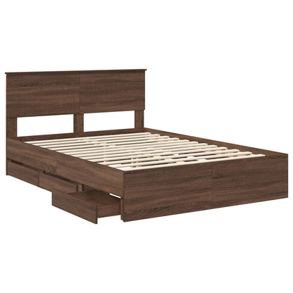 Bed Frame with Drawer Brown Oak 135 x 190 cm Engineer Wood