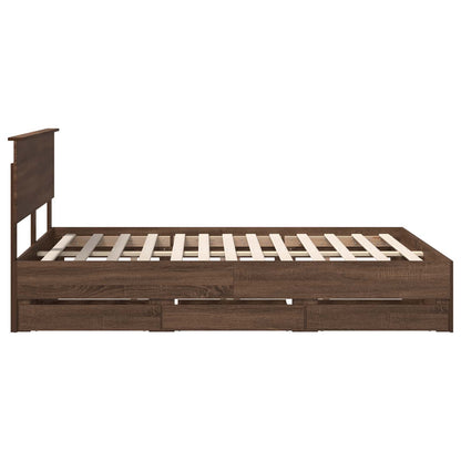 Bed Frame with Drawer Brown Oak 135 x 190 cm Engineer Wood