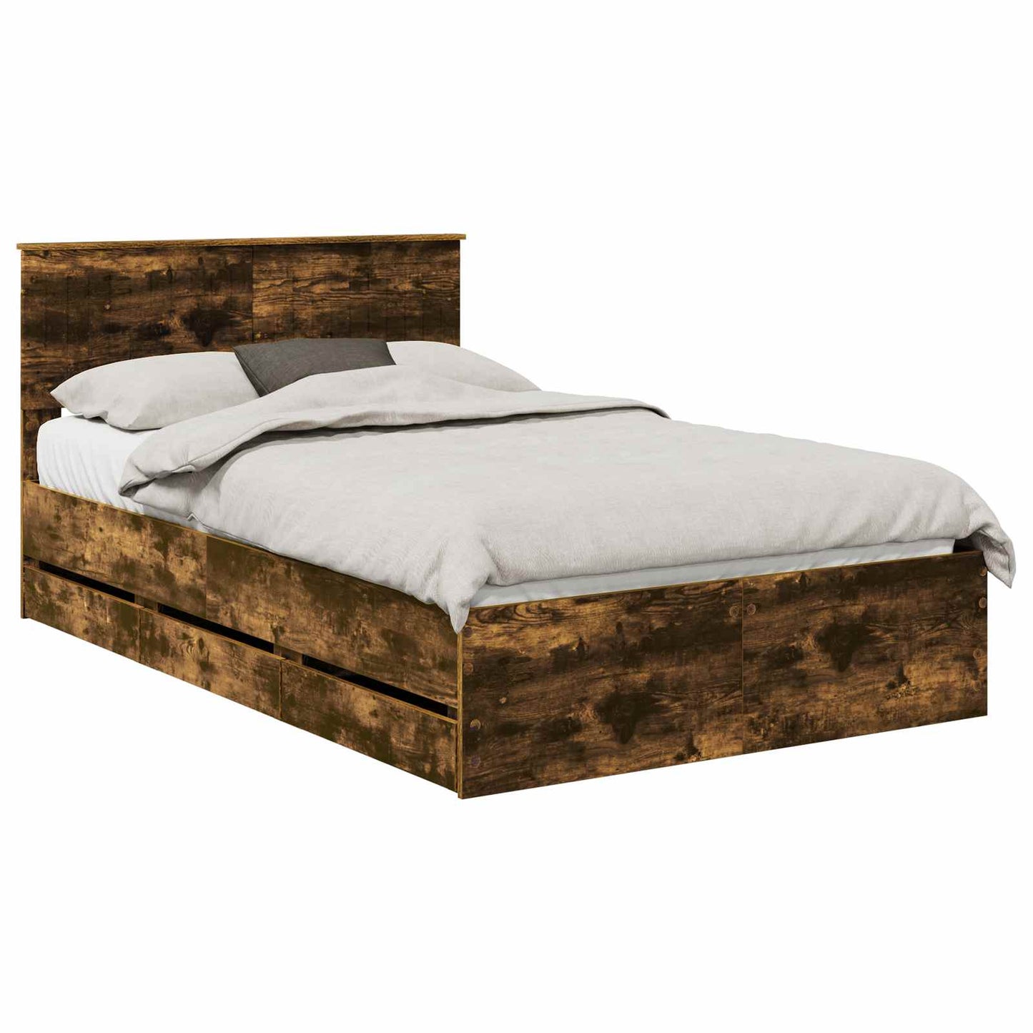 Bed Frame with Drawer Smoked Oak 120 x 200 cm Engineer Wood