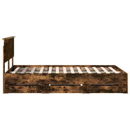 Bed Frame with Drawer Smoked Oak 120 x 200 cm Engineer Wood