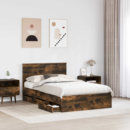 Bed Frame with Drawer Smoked Oak 120 x 190 cm Engineer Wood