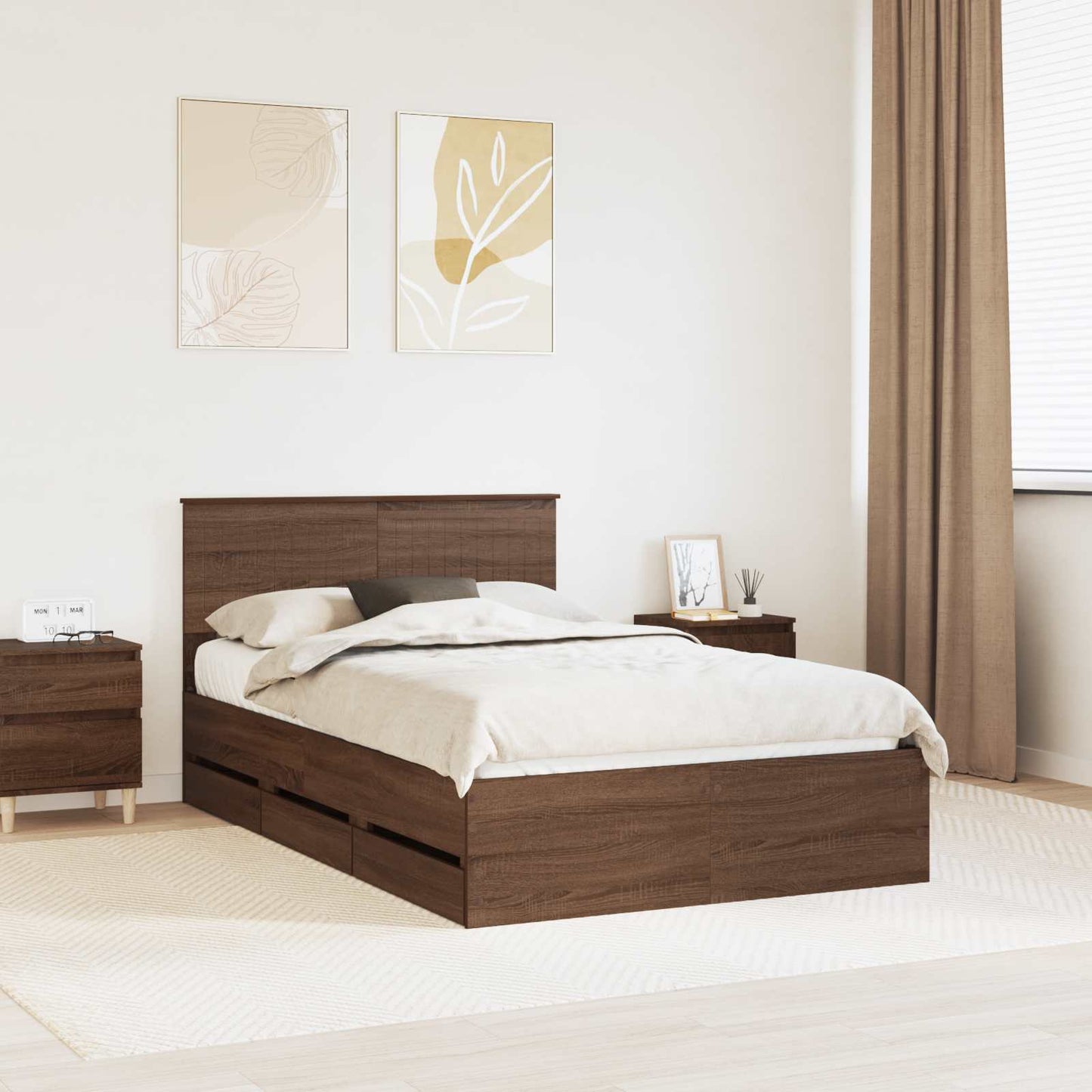 Bed Frame with Drawer Brown Oak 120 x 190 cm Engineer Wood