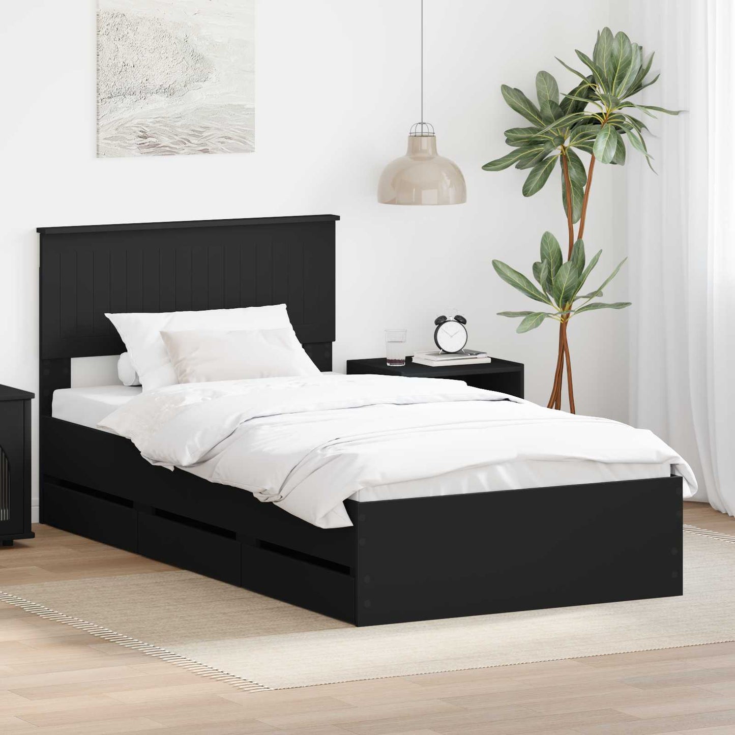 Bed Frame with Drawer Black 100 x 200 cm Engineer Wood