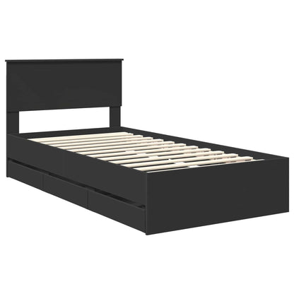 Bed Frame with Drawer Black 100 x 200 cm Engineer Wood