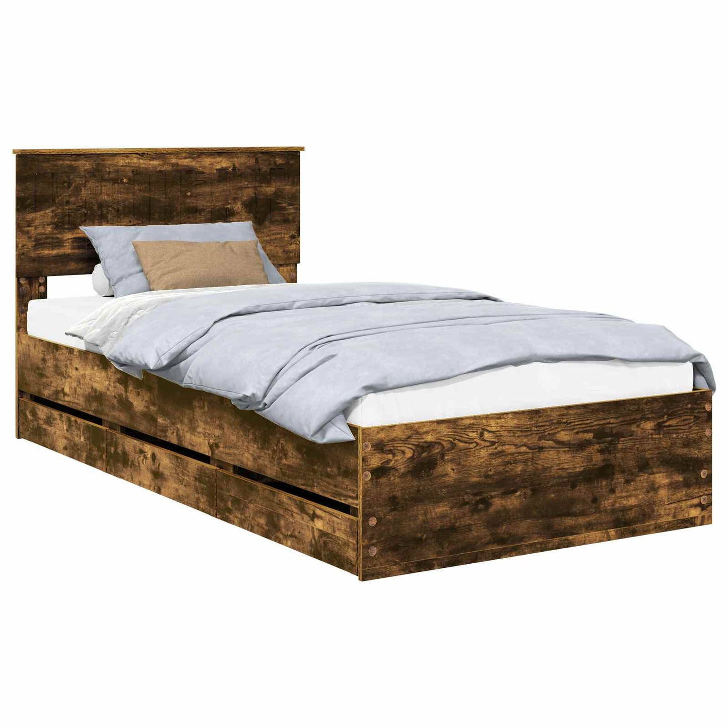 Bed Frame with Drawer Smoked Oak 100 x 200 cm Engineer Wood