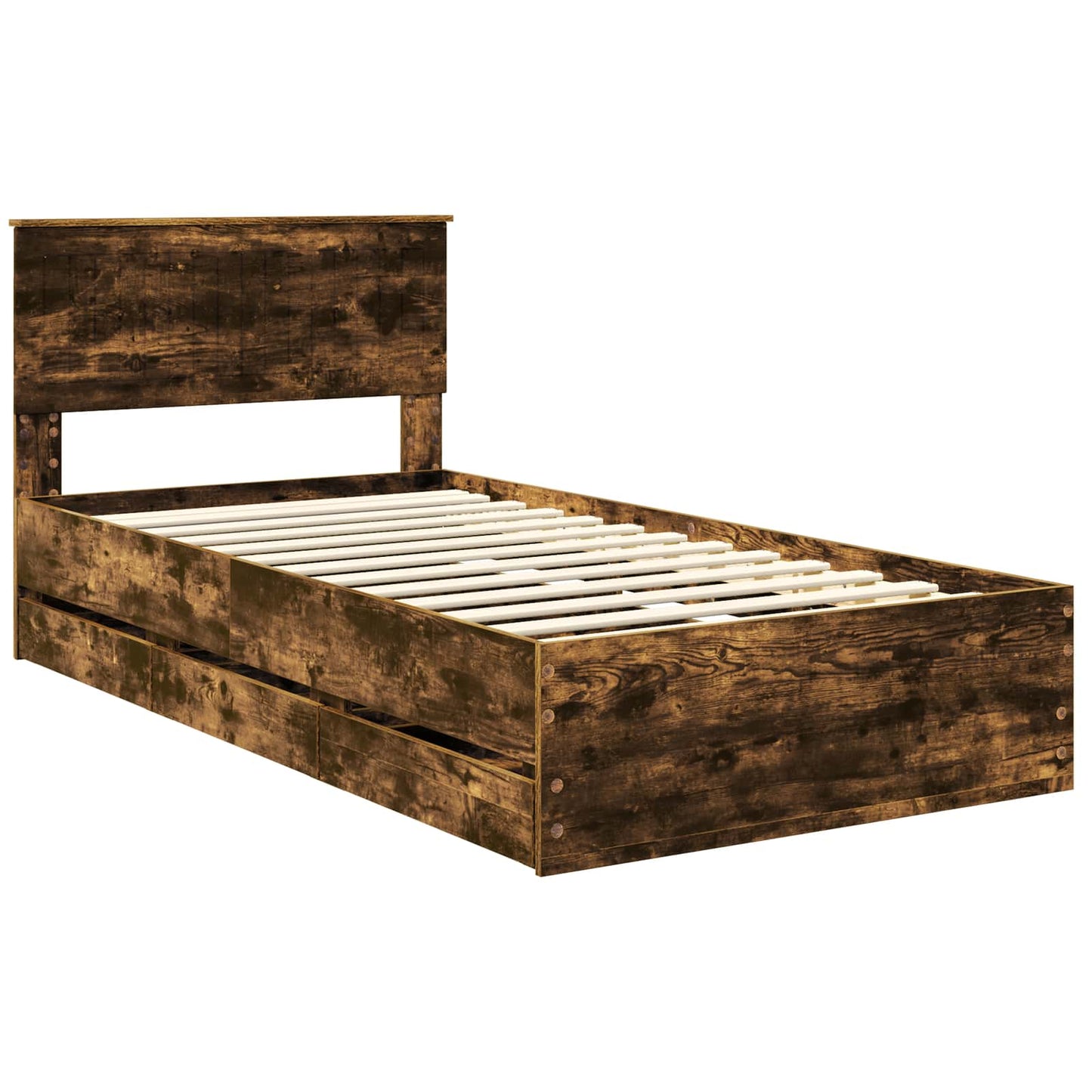Bed Frame with Drawer Smoked Oak 100 x 200 cm Engineer Wood