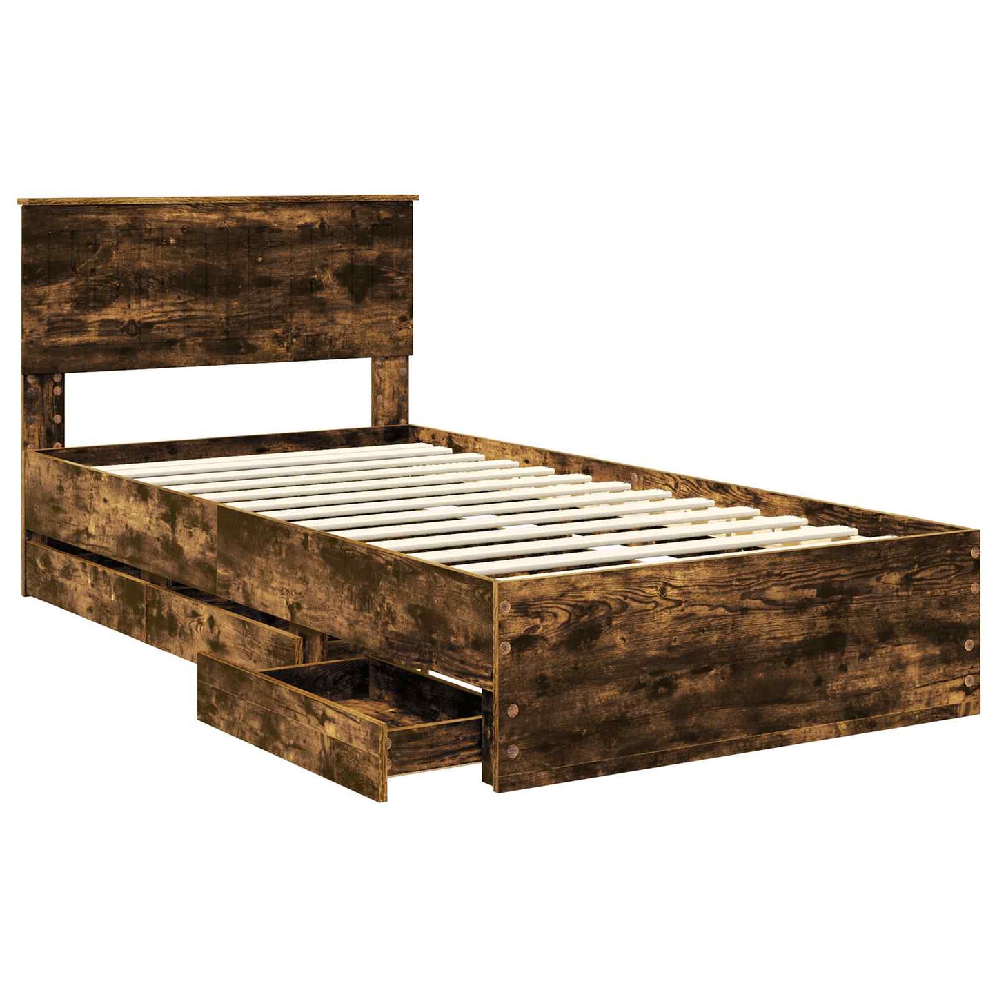 Bed Frame with Drawer Smoked Oak 100 x 200 cm Engineer Wood
