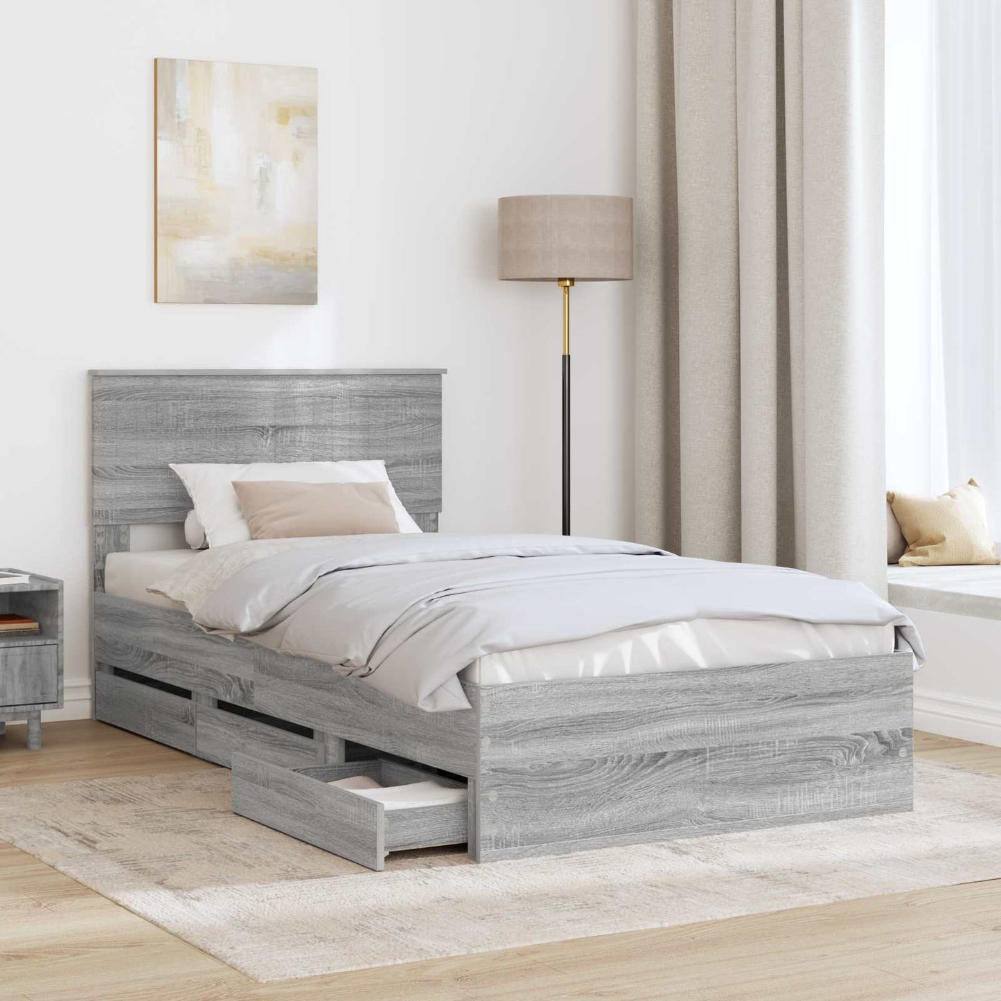 Bed Frame with Drawer Grey Sonoma 100 x 200 cm Engineer Wood
