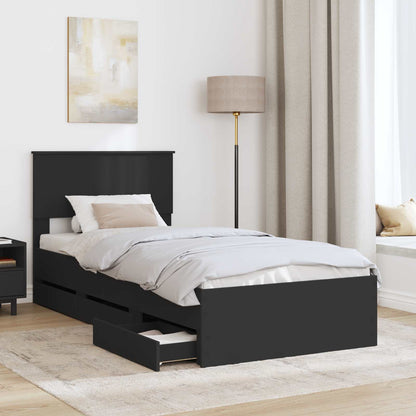 Bed Frame with Drawer Black 90 x 200 cm Engineer Wood