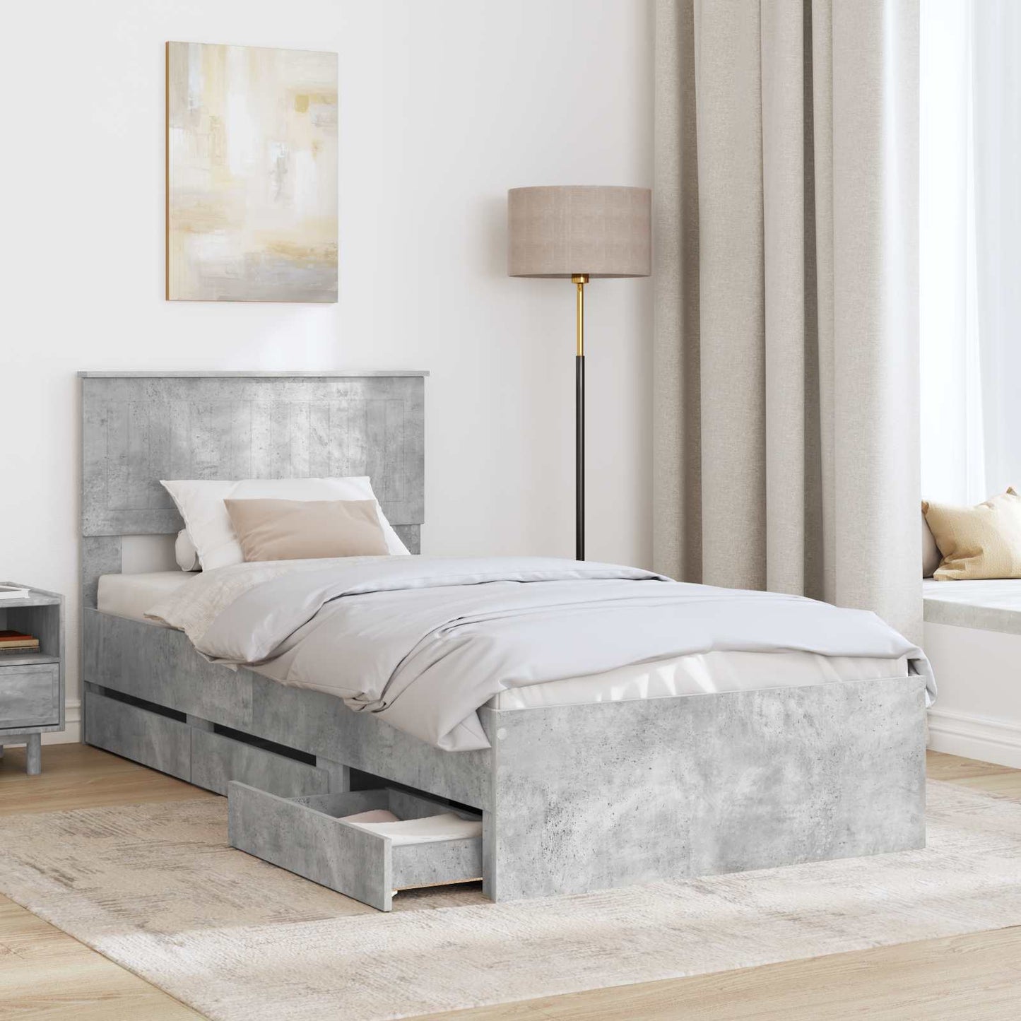 Bed Frame with Drawer Concrete Grey 90 x 200 cm Engineer Wood