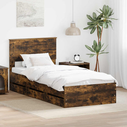 Bed Frame with Drawer Smoked Oak 90 x 200 cm Engineer Wood