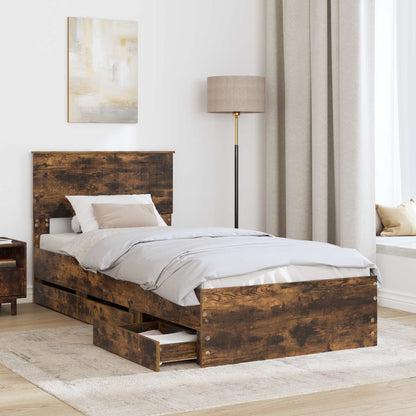 Bed Frame with Drawer Smoked Oak 90 x 200 cm Engineer Wood