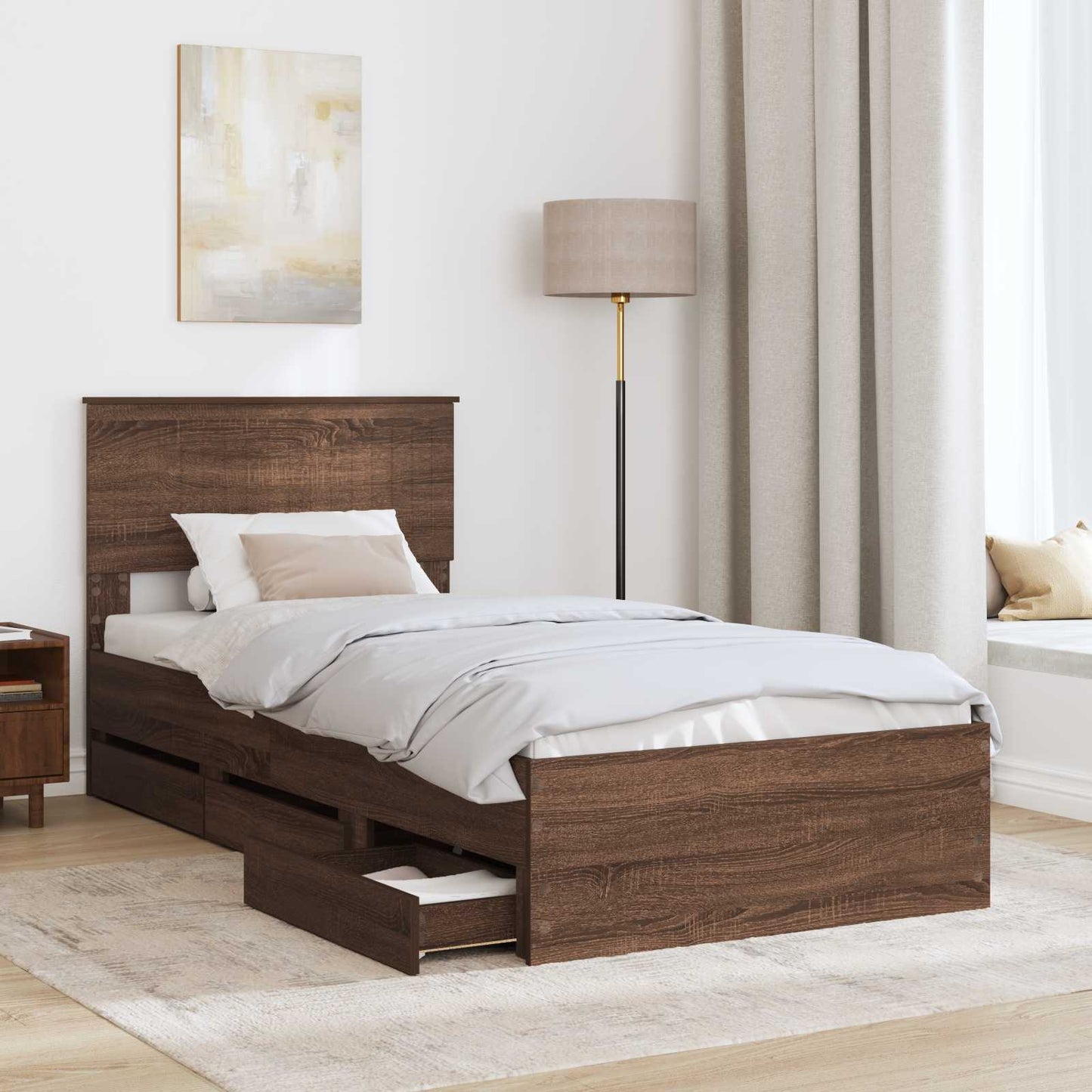 Bed Frame with Drawer Brown Oak 90 x 200 cm Engineer Wood