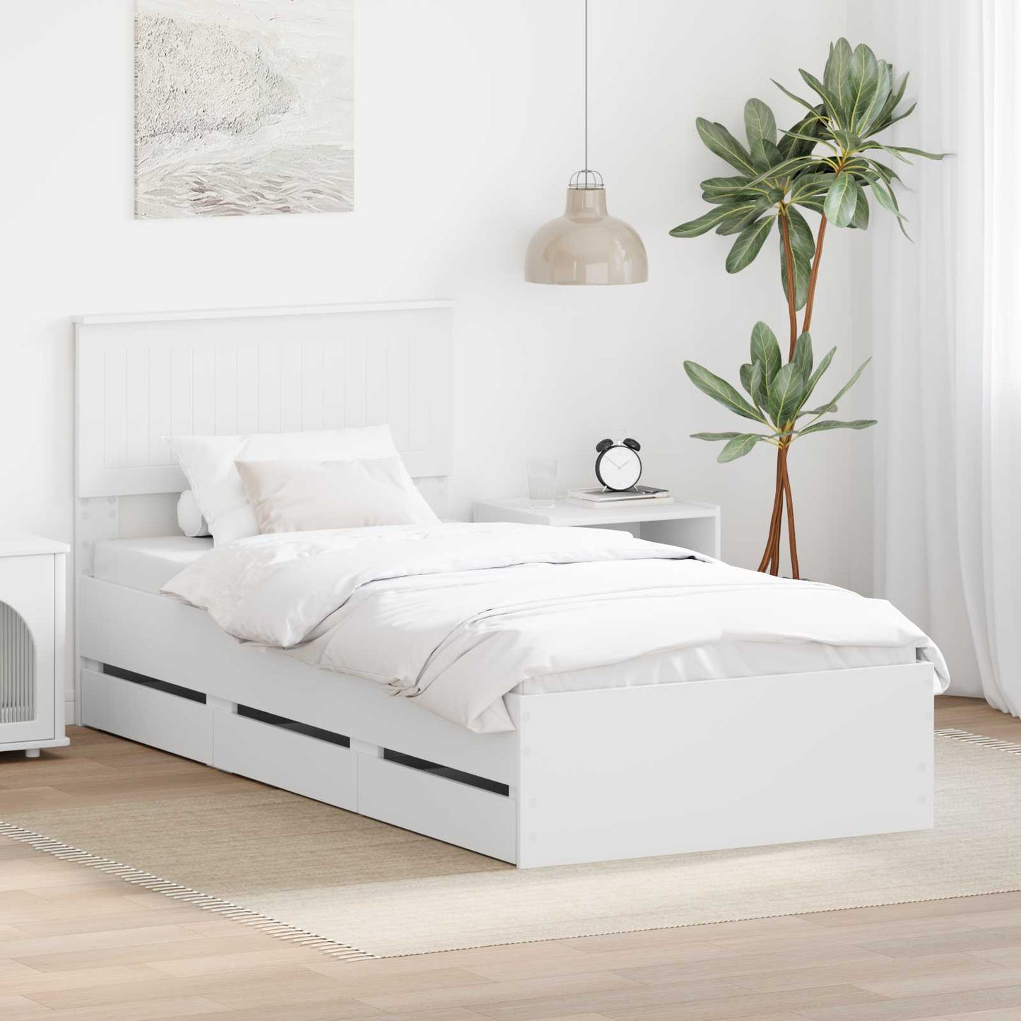 Bed Frame with Drawer White 90 x 190 cm Engineer Wood