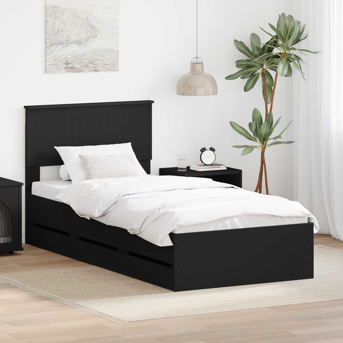 Bed Frame with Drawer Black 90 x 190 cm Engineer Wood