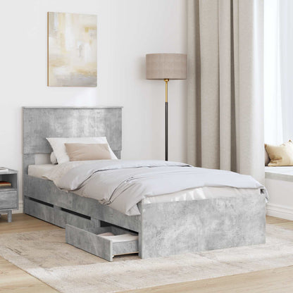 Bed Frame with Drawer Concrete Grey 90 x 190 cm Engineer Wood