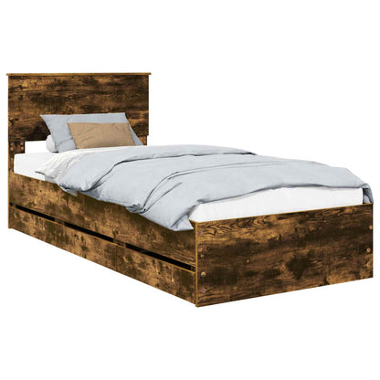 Bed Frame with Drawer Smoked Oak 90 x 190 cm Engineer Wood