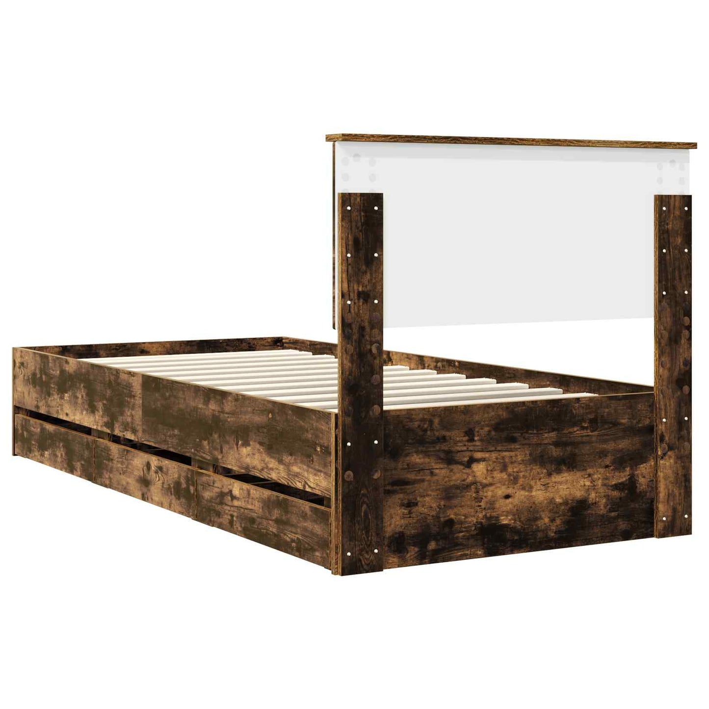 Bed Frame with Drawer Smoked Oak 90 x 190 cm Engineer Wood