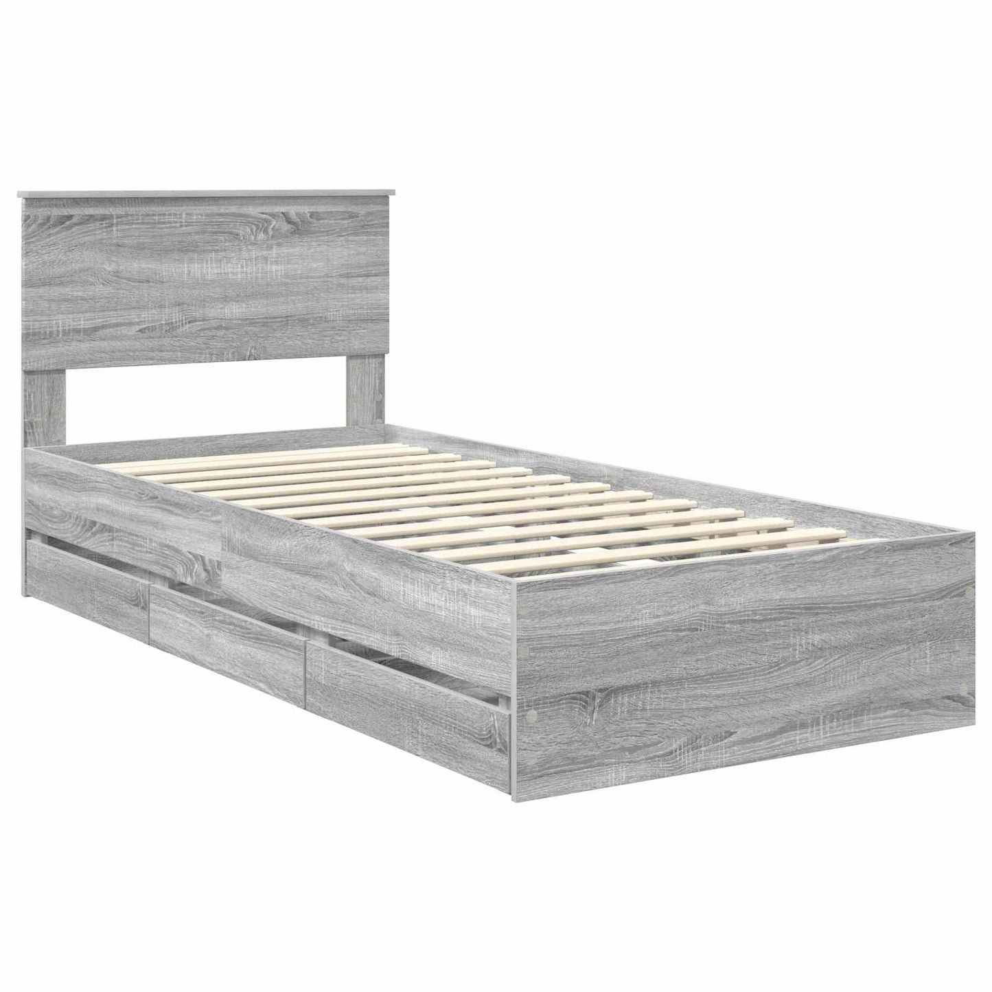 Bed Frame with Drawer Grey Sonoma 90 x 190 cm Engineer Wood