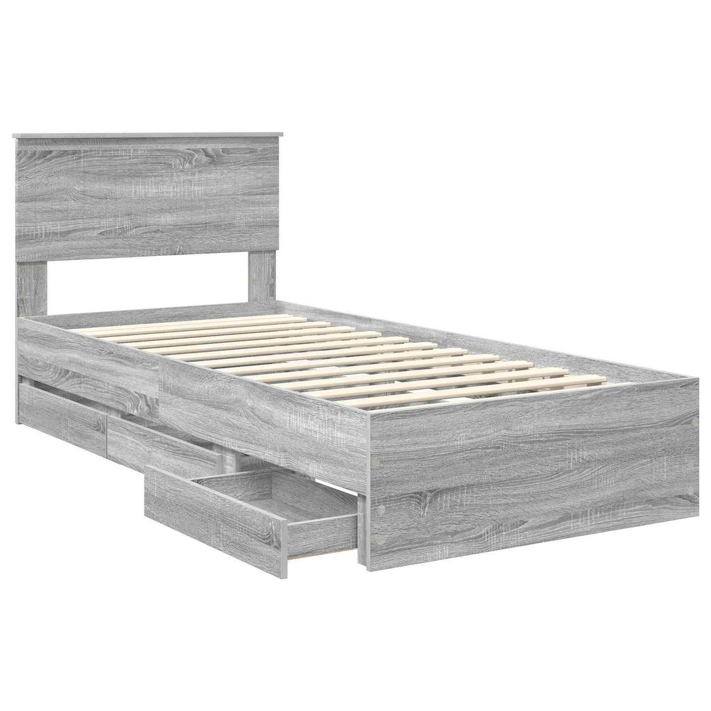 Bed Frame with Drawer Grey Sonoma 90 x 190 cm Engineer Wood