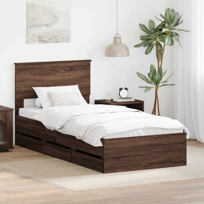 Bed Frame with Drawer Brown Oak 90 x 190 cm Engineer Wood