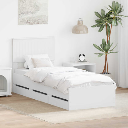 Bed Frame with Drawer White 75 x 190 cm Engineer Wood