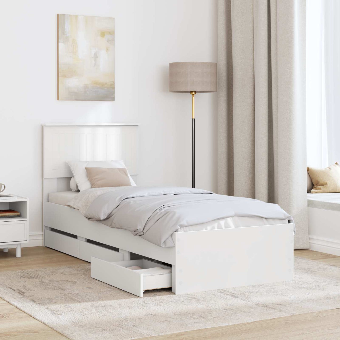 Bed Frame with Drawer White 75 x 190 cm Engineer Wood