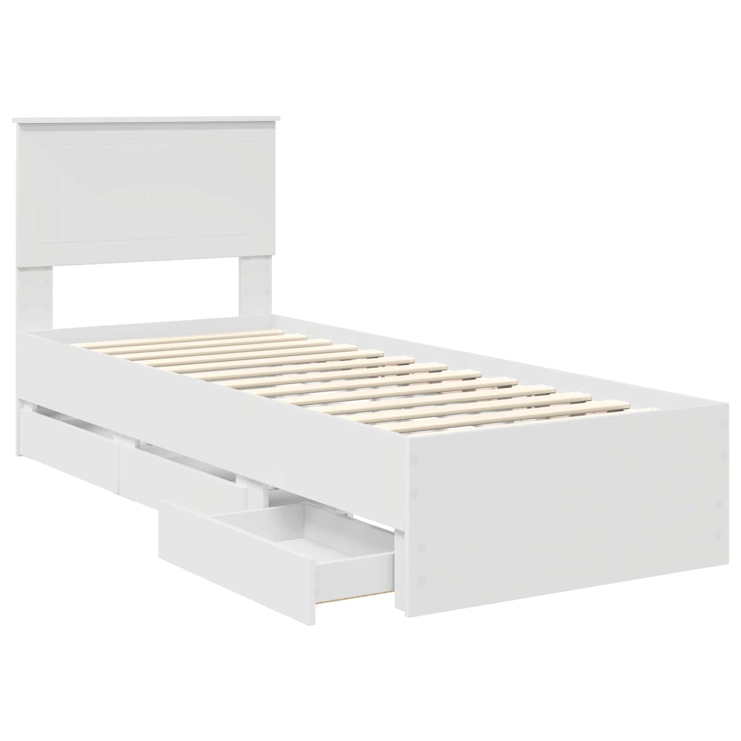 Bed Frame with Drawer White 75 x 190 cm Engineer Wood
