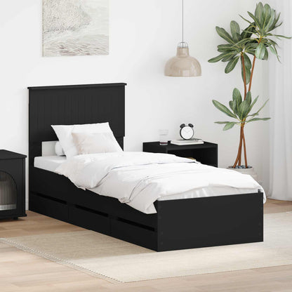 Bed Frame with Drawer Black 75 x 190 cm Engineer Wood