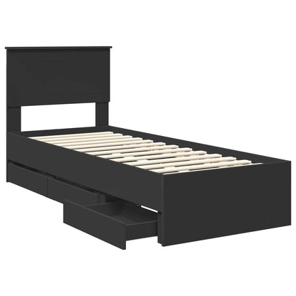 Bed Frame with Drawer Black 75 x 190 cm Engineer Wood