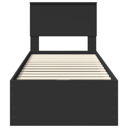 Bed Frame with Drawer Black 75 x 190 cm Engineer Wood